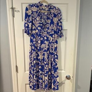 Umgee Floral Blue and Cream Dress
